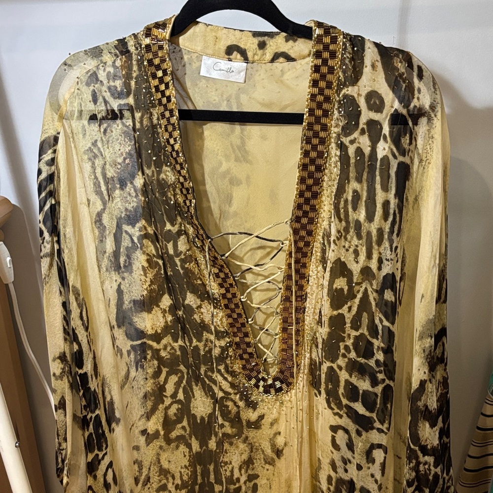 Camilla Gold and Brown Beaded Tunic/kaftan